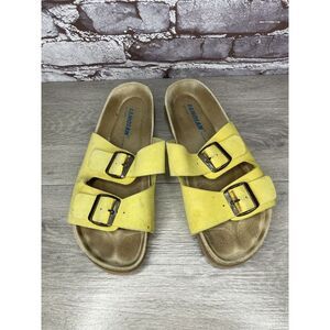 Sanosan Yellow Leather Arizona Slides Casual Cork Sandals Women Sz 40EU/9.5M US